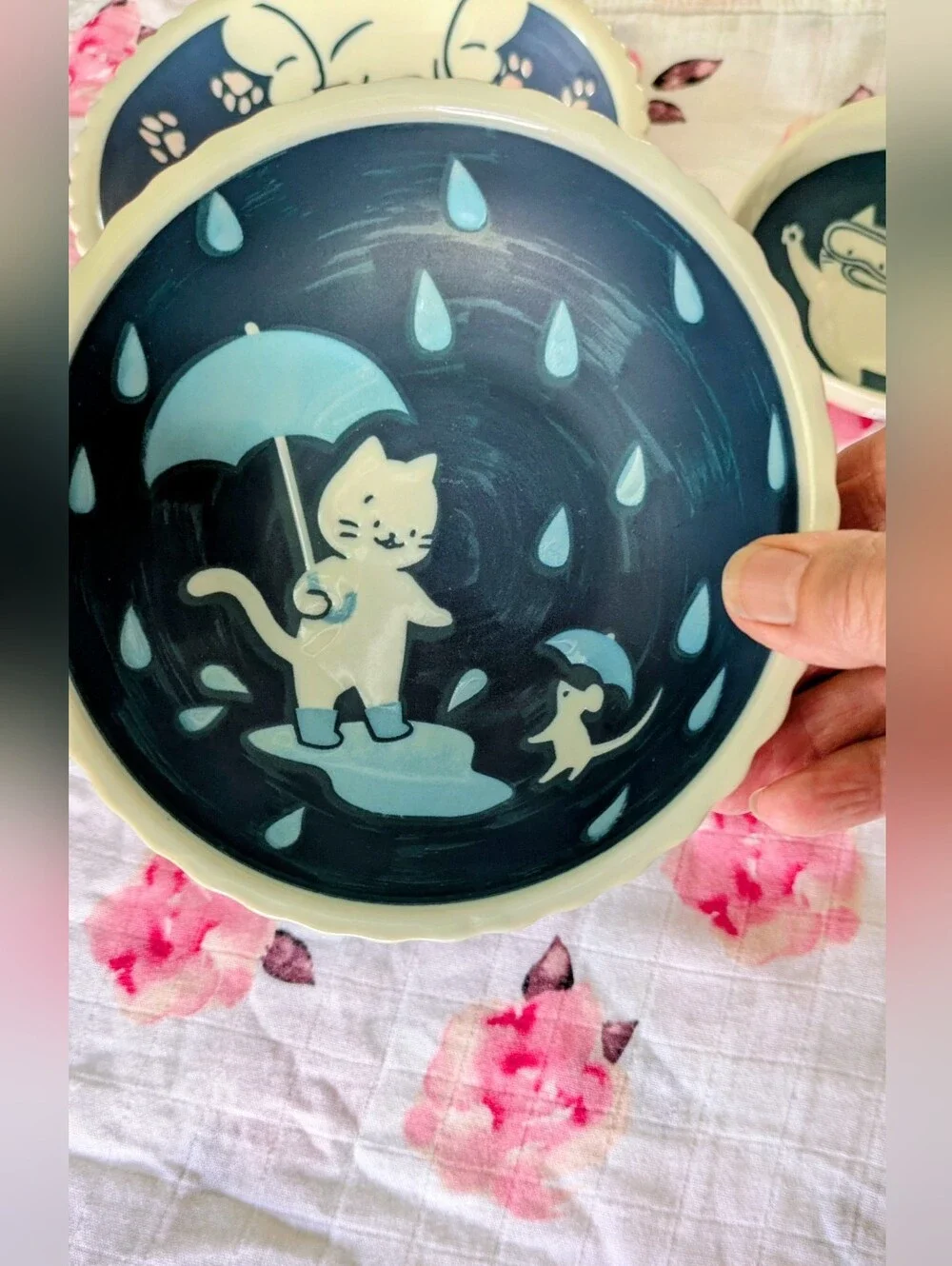 5 Piece Mino Ware Kawaii Kitty Cat Bowl & Plate set Made in Japan Kawaii kitty
